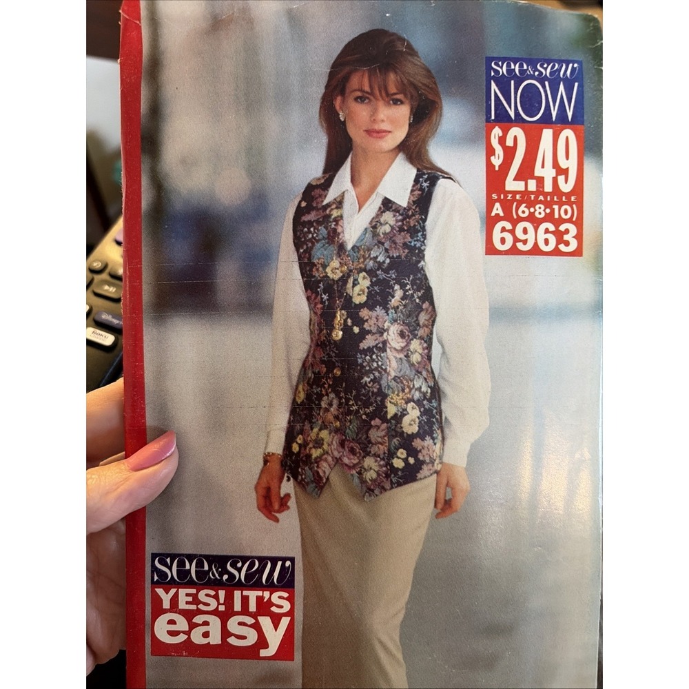Vintage 1993 Butterick See & Sew Sewing Pattern 6963 Size 6-10 Uncut Vest Skirt